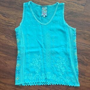 Johnny Was Turquoise Embroidered Tank Top Size XS Flawed Trendy Boho Chic Casual